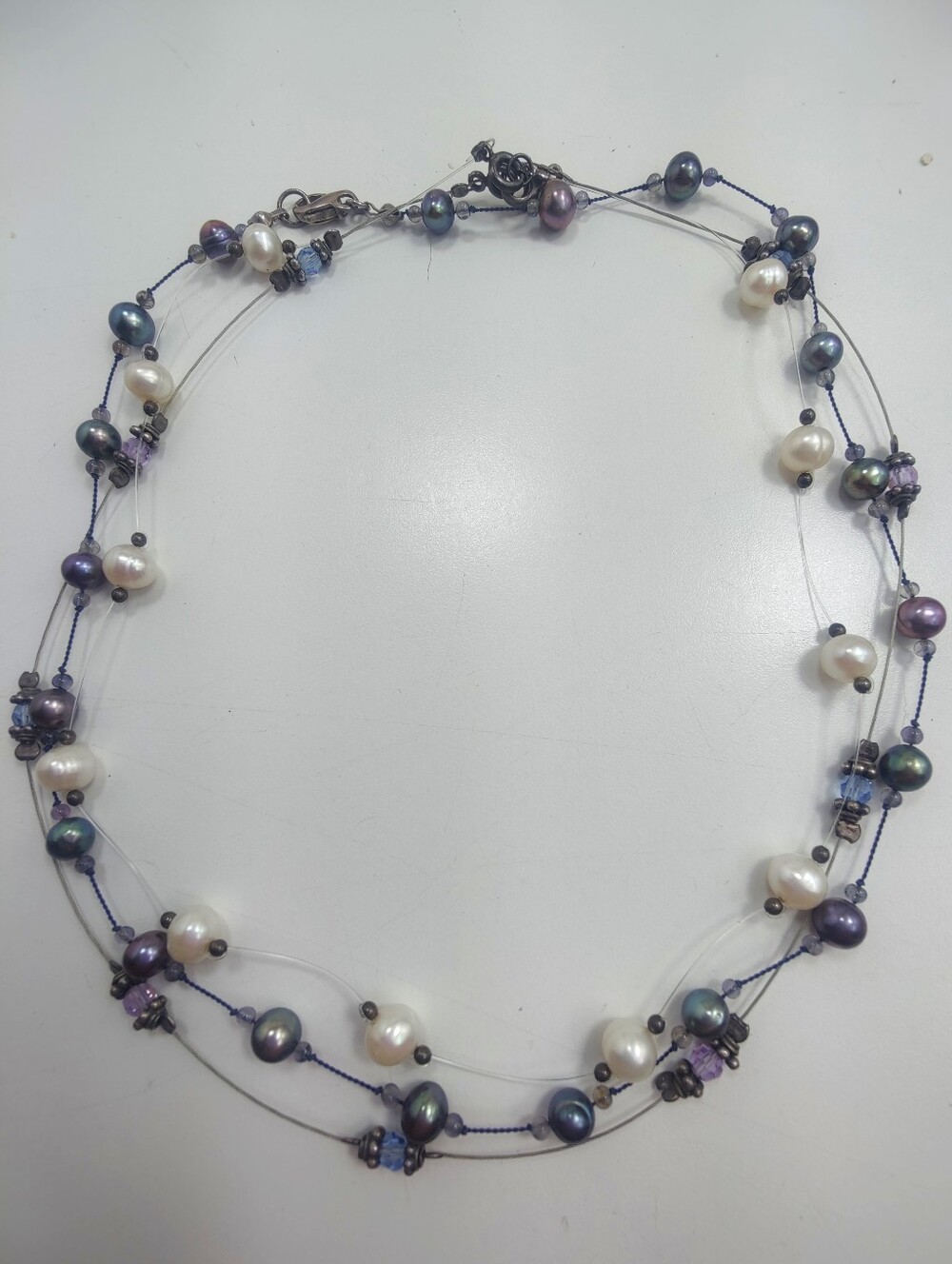 3pc Sterling Silver 925 Freshwater Pearl Necklace Bundle Peacock White Crystal